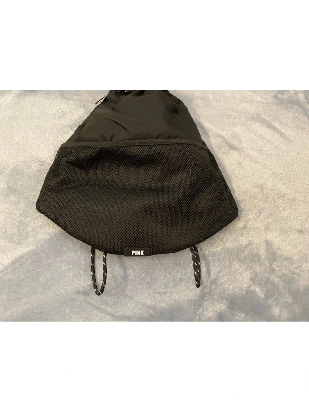 Victorias Secret PINK Solid Black Drawstring Logo Backpack Purse NWOT